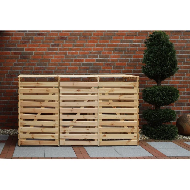 promadino Mülltonnenbox Vario V, für 3 x 240 l, holzfarben – Bild 3