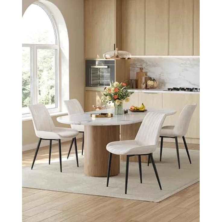 SONGMICS Esszimmerstuhl 2er Set, Küchenstuhl, Polsterstuhl, bis 120 kg belastbar, Stahlbeine, Gebogene Rückenlehne, für Esszimmer, Küche, cappuccinobeige-tintenschwarz LDC090LH01 – Bild 8