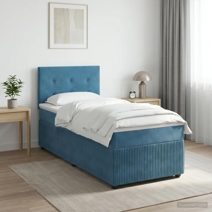 vidaXL Boxspringbett mit Matratze Dunkelblau 80x200 cm Samt 3451569 – Bild 1
