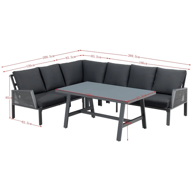 Primaster 'Apulia' Dining Lounge Set mit 3 Sofas und Tisch, Aluminium grau – Bild 7