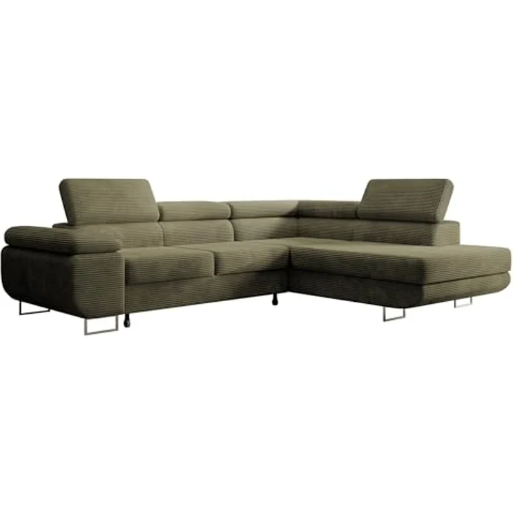Selsey STEVIL - Ecksofa L-Sofa mit Schlaffunktion, Bettkasten, Ottomane rechts, Cordbezug Olivgrün – Bild 4