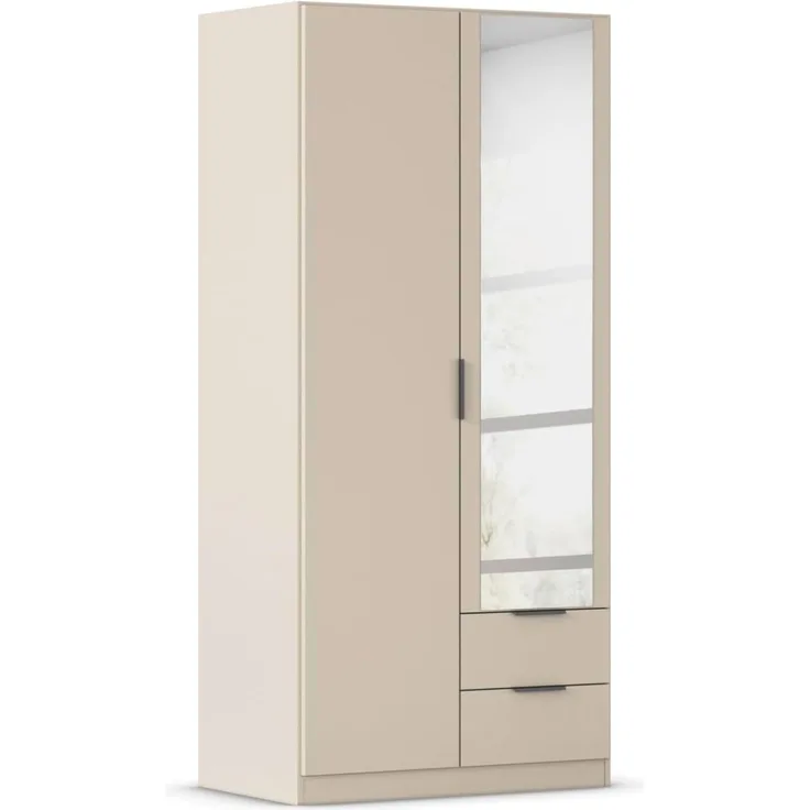 Rauch Möbel Lagoa, Kleiderschrank, Garderobe für Schlafzimmer, Kinderzimmer, Jugendzimmer 2-türig mit Spiegel, 2 Schubladen, mit Zubehör Premium, Farbe Beige, Breite 91