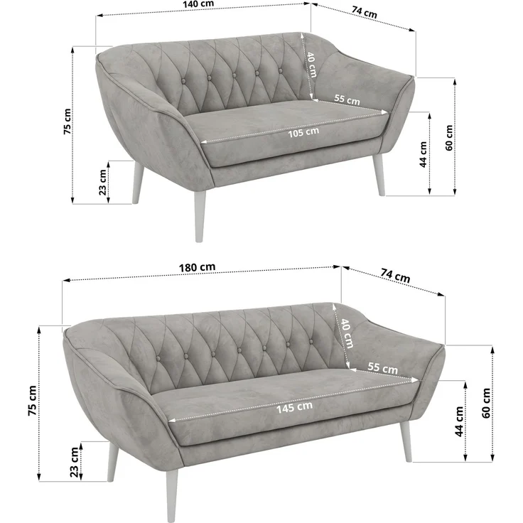 Skandinavisches Sofa Set PIRS 3-2, Komplettset, Wellenfederung, weiße Füße, Sitzgruppe, Polstermöbel Set - Hellgrau Velvet – Bild 5