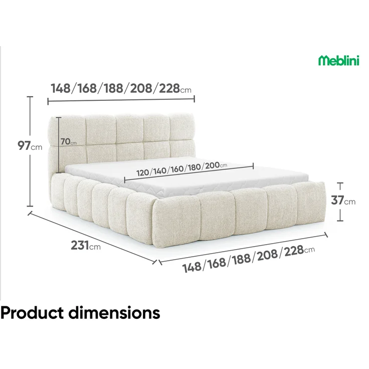 MEBLINI Polsterbett 140x200 mit Lattenrost ohne Matratze - SALERNO - Weiß Milch Boucle - Bubble Bett - Cloud Bett - Marshmallow Bed - Kopfteil Bett mit Stauraum – Bild 7