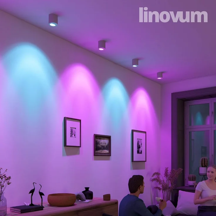 linovum LED Aufbaustrahler CORI Aufbauspot schwarz gebuerstet schwenkbar mit Smart GU10 RGB LED, RGB – Bild 2