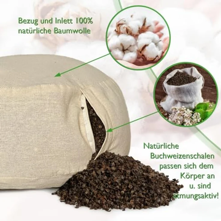 Amagohome Yogakissen Yogakissen Bodenkissen rund H 14xø31 cm mit Buchweizenschalen Meditati – Bild 5