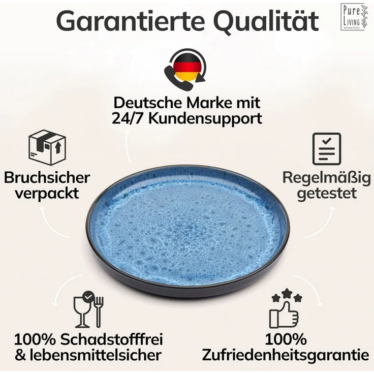 PURE LIVING INTERIOR DESIGN Geschirr-Set Pure Living Dessertteller 6er 20cm »Ibiza«, Steingut, Tiefblau, 6 Personen, Steingut, Mediterrane Handwerksoptik, Reaktive Glasur – jedes Stück einzigartig… – Bild 4
