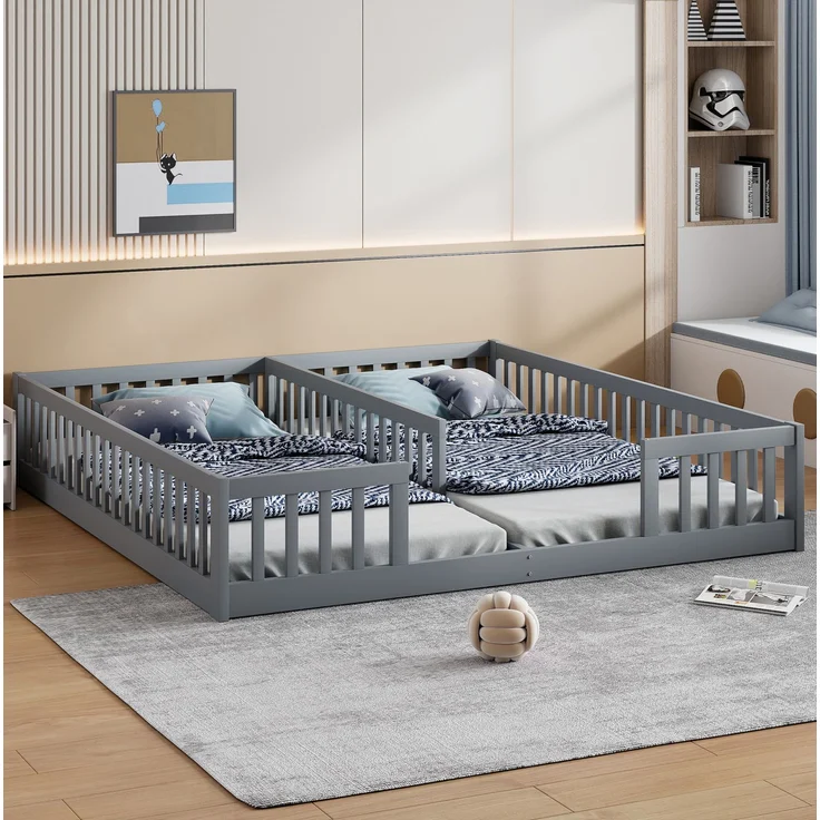 CHICFURN Bett Kiefernholz Grau 90x200 cm mit Sicherheitsgitter ohne Lattenrost – Bild 6