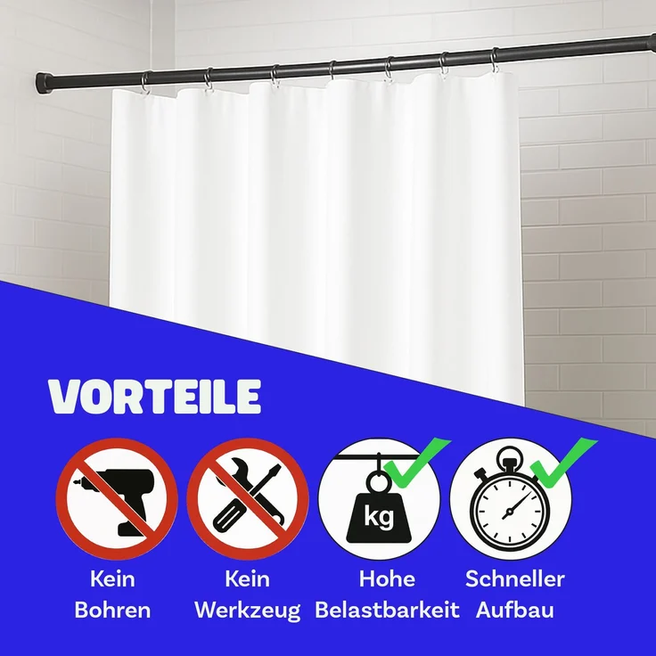 Verstellbare Vorhangstange - Spannstange zum Klemmen Schwarz Ø10/13 mm 60-90 cm – Bild 7