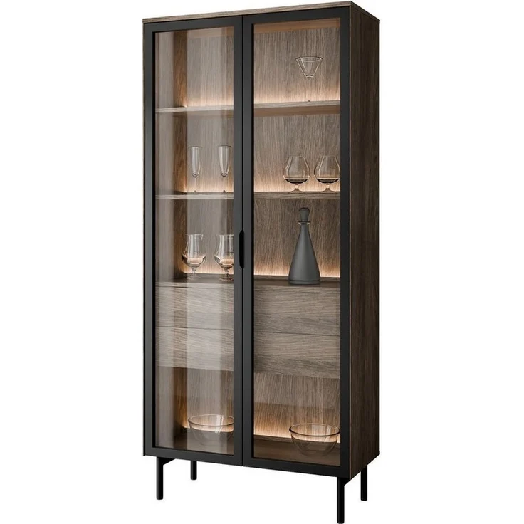 Lookway Glasvitrine LINEA LOFT Vitrine mit LED-Beleuchtung und Schubladen – Bild 5