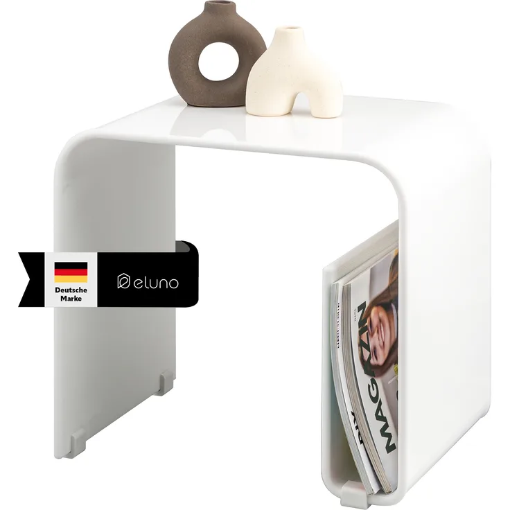 Acryl Beistelltisch mit Magazinhalter 2in1, weiß-glänzend