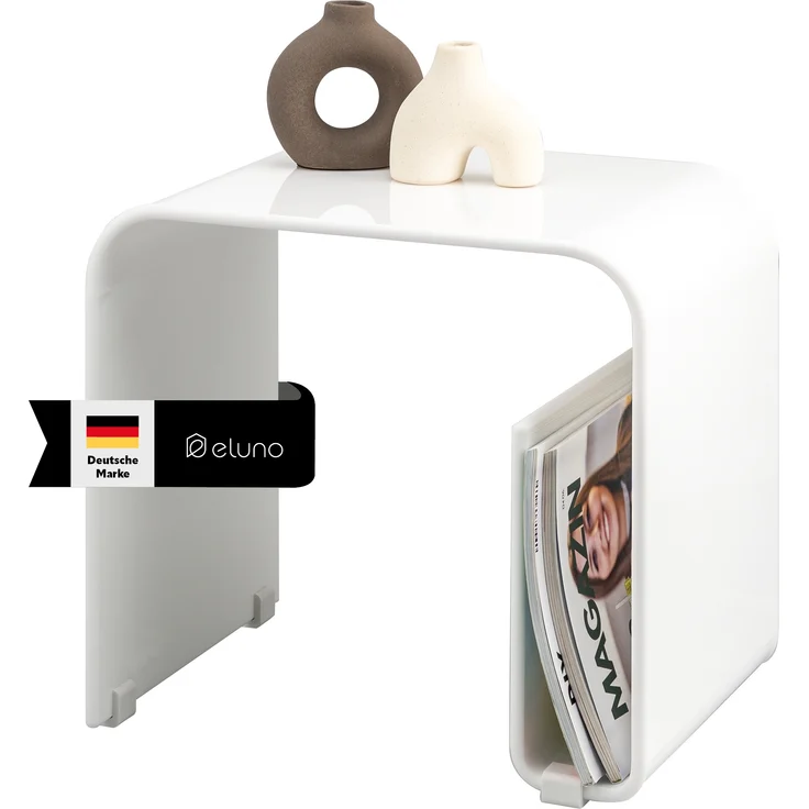 Acryl Beistelltisch mit Magazinhalter 2in1, weiß-glänzend – Bild 1