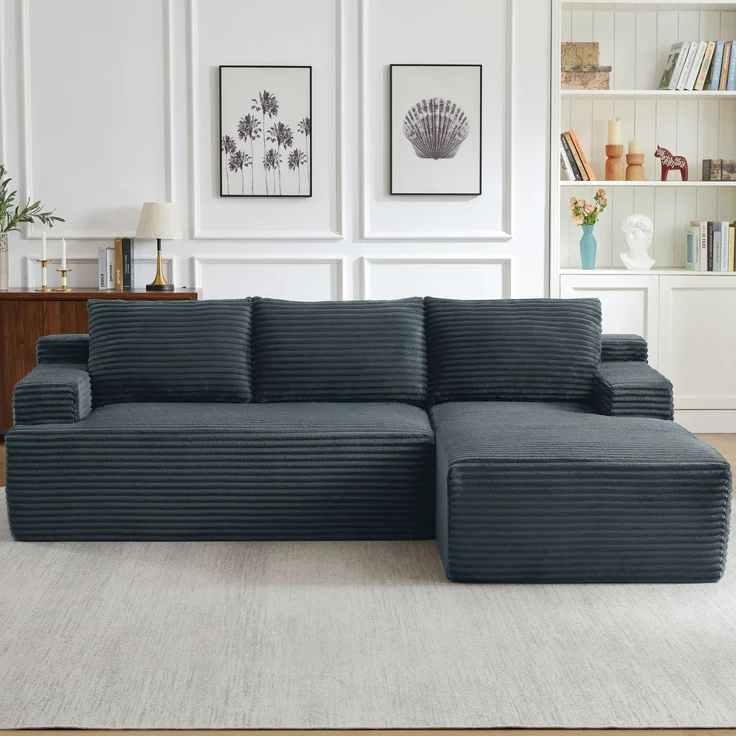 ZUBALIYA Knochenloses Sofa, L‑förmiges Cloud‑Ecksofa mit tiefem Sitzkomfort – ohne Montage, modulares Schlafsofa, 66 x 152 x 238 cm, Dunkelgrau, Links – Bild 1