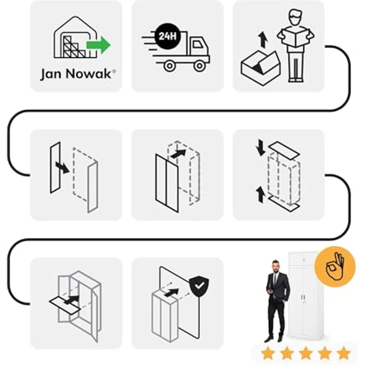 Jan Nowak Aktenschrankaufsatz C01L Aufsatz für Aktenschrank Büroschrank Metall Pulverbeschichtung Flügeltüren 38 x 80 x 40 cm (Weiß) – Bild 10