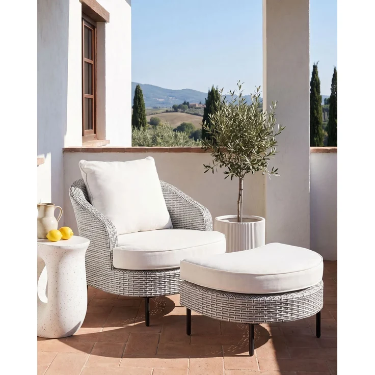 Gartensessel mit Ottomane ARCILLE Polyrattan Grau – Bild 3