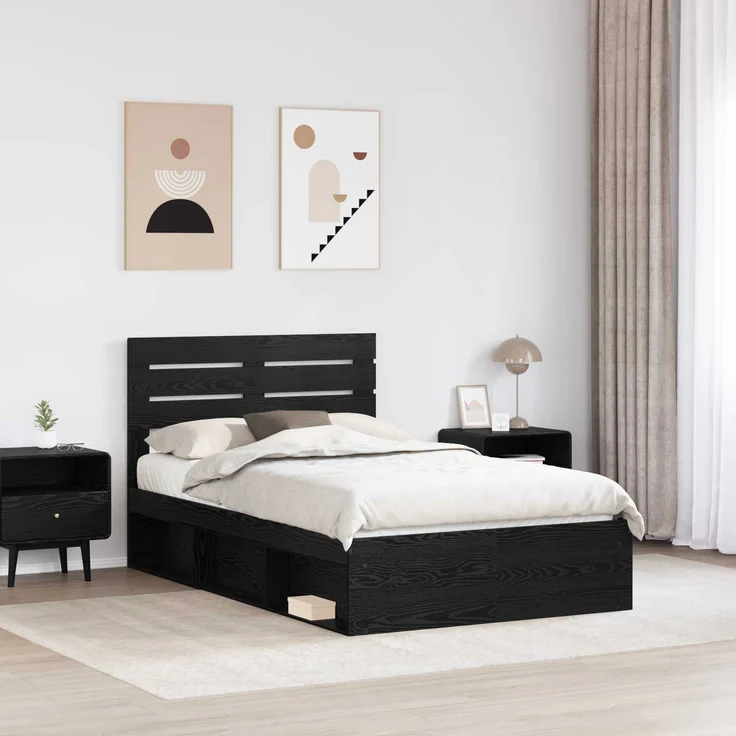 vidaXL Bettrahmen Schwarz 135 x 190 cm Massives Kiefernholz 3411424 – Bild 2