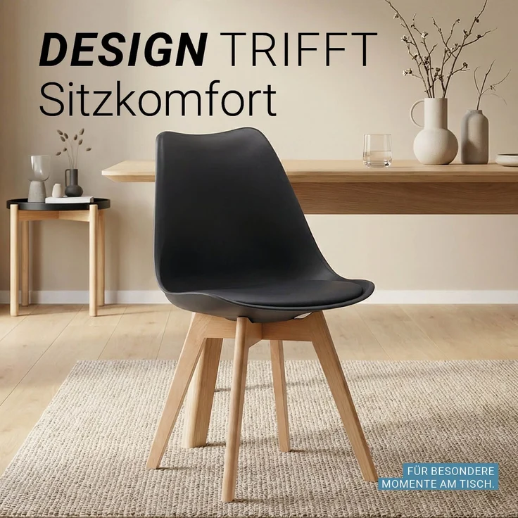 Küchenstuhl Schwarz Stuhl Holz modern Kunststoff Esszimmerstuhl Schalenstuhl Essstuhl Holzstuhl – Bild 6