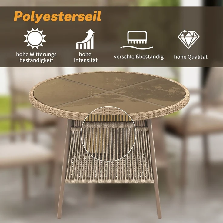 Gartenlounge-Set mit rundem Glastisch und 4 Stühlen, 5-teilig, Loungeset, Essgruppe für Garten – Bild 3