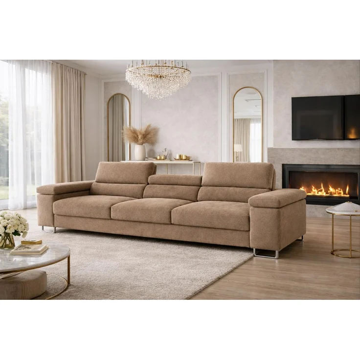 KRISAN MÖBEL Sofa ELIO in Creme, modernes Schlafsofa mit Schlaffunktion und verstellbaren Kopfstützen, 263 × 90 x 102 cm – Bild 3