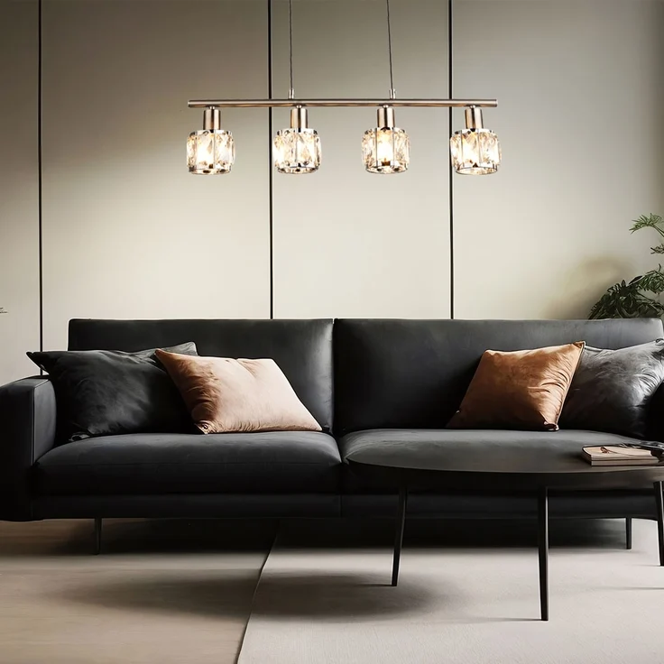 Hängeleuchte, Glaskristalle klar, Chrom, L 60 cm – Bild 6