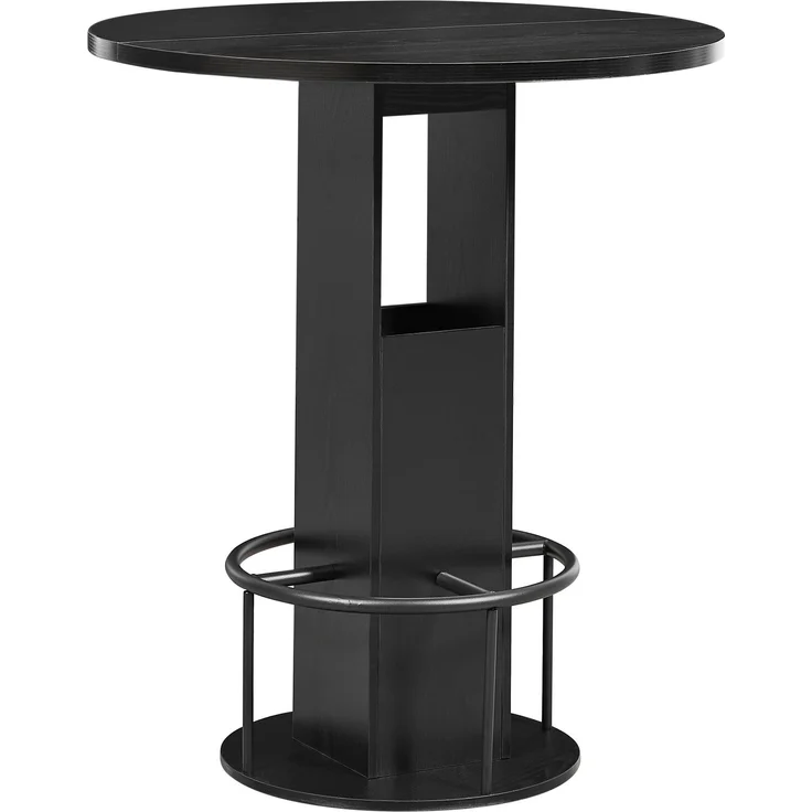 3-teiliges Bar-Tisch- und Hocker-Set 31,5-Zoll-Rundtisch mit zwei Hockern Holz-Esstisch mit ringförmiger Fußstütze aus Metall Geeignet für Esszimmer, Cafés, Bars, Wohnzimmer usw, Schwarz--Schwarz--80x80x91.5cm--YOUDENOVA – Bild 7
