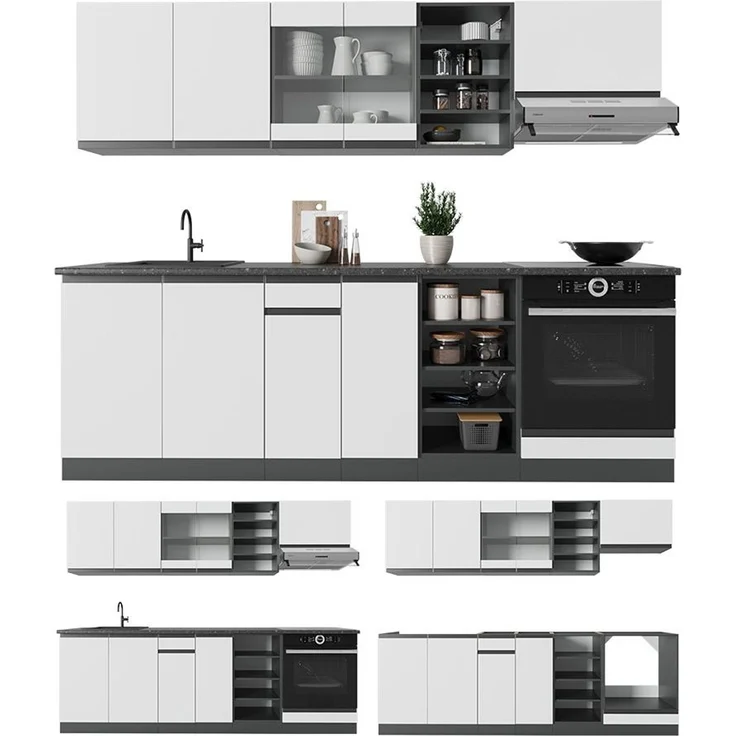 Küchenzeile R-Line Weiß/Anthrazit 240 cm J-Shape, AP Eiche Vicco – Bild 6