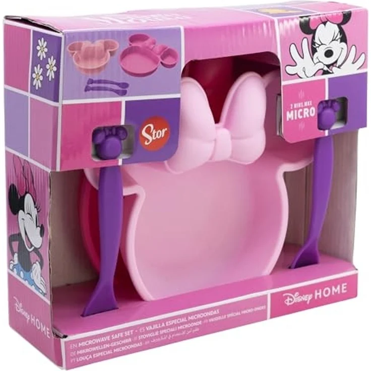 Disney Minnie Mouse Kindergeschirr-Set 4-teilig – Teller, Schale & Besteck in Geschenkbox – Bild 1