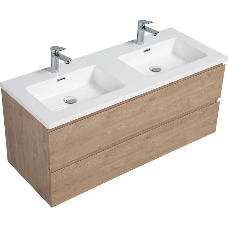 Badplaats Badmöbel Set mit Waschbecken und Unterschrank Angela 120 x 48 cm Kastanien Eiche - Waschbeckenunterschrank mit Soft-Close und Doppelwaschbecken, Vorgemontiert – Bild 3