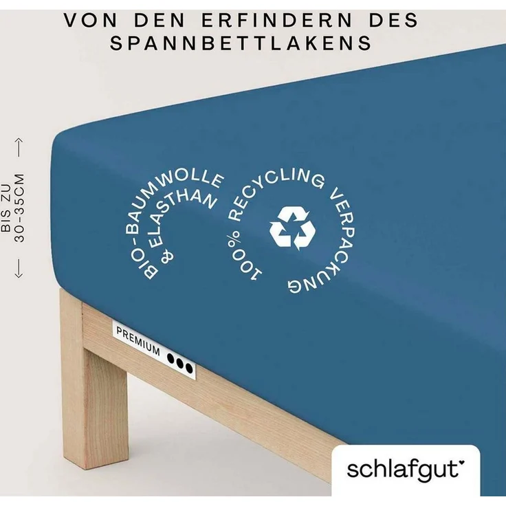 Schlafgut Spannbettlaken Premium, Gummizug: rundum, (1 Stück), Mako-Zwirn-Jersey, Blue Mid, XL 180x200cm - 200x220cm – Bild 1