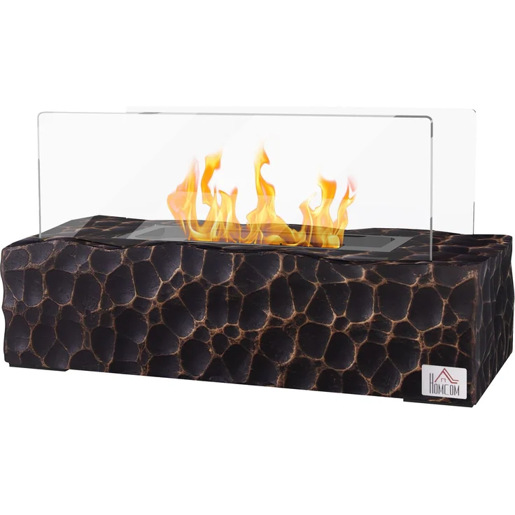 JARDJ Tischkamin mit Bioethanol, 1,15-Liter-Brenner, 30–45 Minuten Brenndauer, Glasscheibe und Flammenlöscher, 33 x 16 x 18 cm, Schwarz – Bild 2