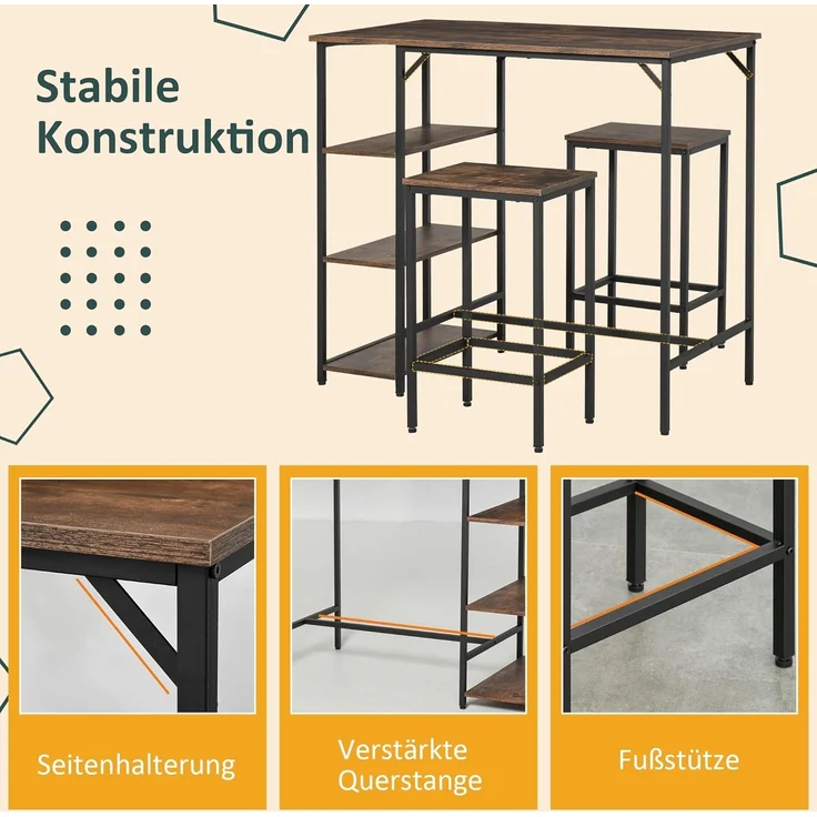 HOMCOM Bartisch Bartisch-Set mit 2 Barhockern – Bild 4