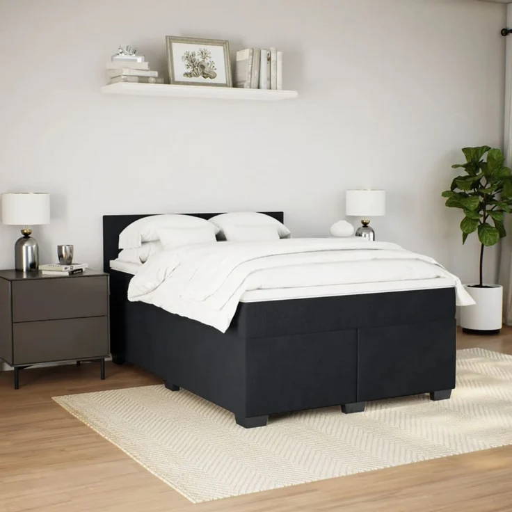vidaXL Boxspringbett mit Matratze Schwarz 140x200 cm Samt 3288626 – Bild 5