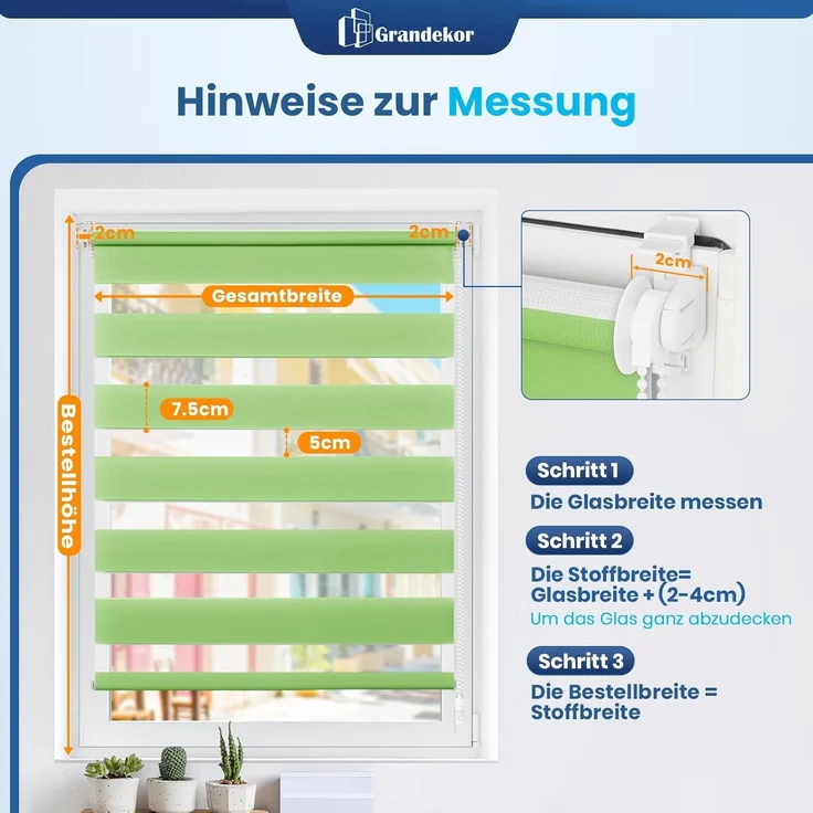 Grandekor Doppelrollo Klemmfix ohne Bohren Grün 85x150 cm(Stoffbreite 81cm) Fenster Rollos für innen Klemmrollos Duo Rollos für Fenster ohne Bohren mit Bohren Privatschutz UV-Schutz Zebrarollo – Bild 7