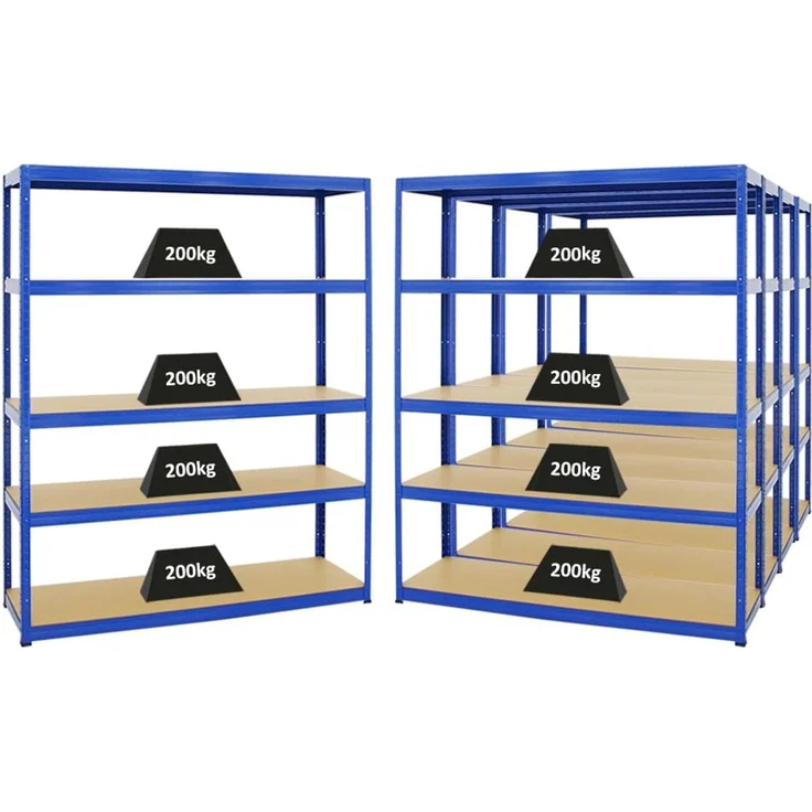 PROREGAL Mega Deal 5er-Set Schwerlastregale Giant Elephant 180 x 150 x 45 cm mit 5 Ebenen Fachlast 200kg Blau, Kellerregal, Steckregal, Garagenregal, Lagerregal