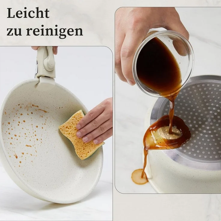 DUMOS Topf-Set 12-tig Kochgeschirr-Set mit Töpfen, Pfannen und Antihaftbeschichtung, Keramik (12-tlg, Kochtopf 24 cm, Bratpfanne 20 cm, 24 cm, Deckel 20 cm, 24 cm), Abnehmbarer Griff – Bild 2