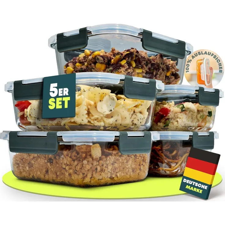 uandu home Frischhaltedose Glasbehälter mit Deckel, Frischhaltedosen Glas mit Deckel, (glasdosen mit deckel set, glas tupper mit deckel, glass food container, frischhaltedosen mit deckel glas, glasdose mit deckel, Borosilikatglas mit Deckel, Meal prep ...
