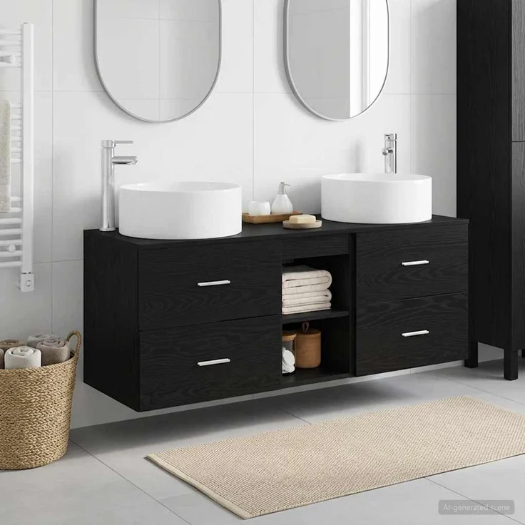 vidaXL Badezimmerschrank-Set 3 stk. Schwarz 129 x 44,5 x 80 cm 3405948 – Bild 1