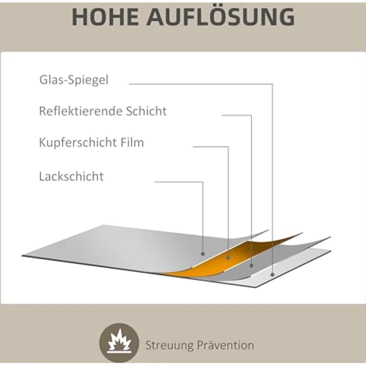 HOMCOM Wandspiegel, Natur, 2.1x60x80 cm, Glas, Holzwerkstoff, vielseitig, vertikal/horizontal aufhängbar – Bild 5