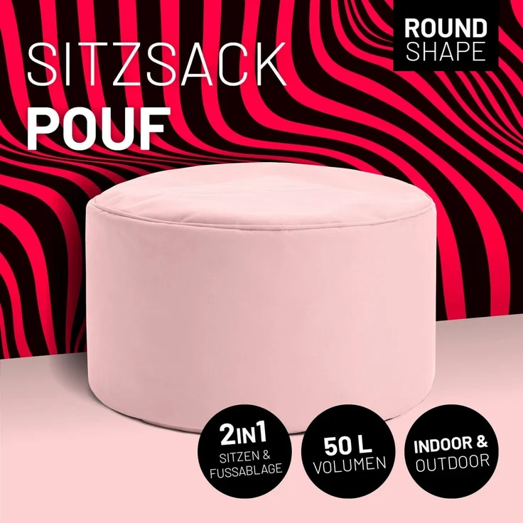 Lumaland Sitzsack-Hocker Pouf rund 50l pastellpink – Bild 2