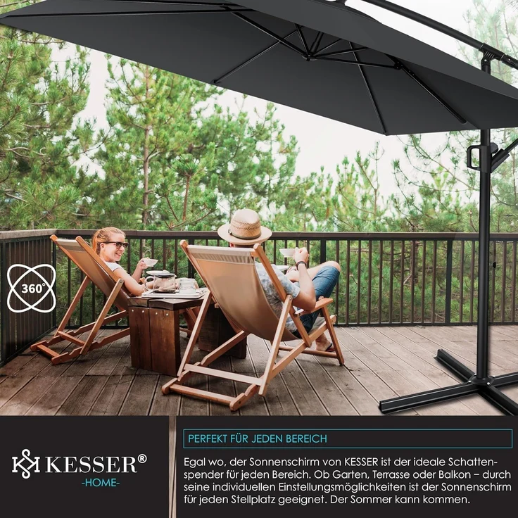 KESSER® 'Holly' Ampelschirm ohne LED Solar, inkl. Ständer, Abdeckung & Windsicherung mit Kurbel, Aluminium anthrazit, Ø 350 cm – Bild 9