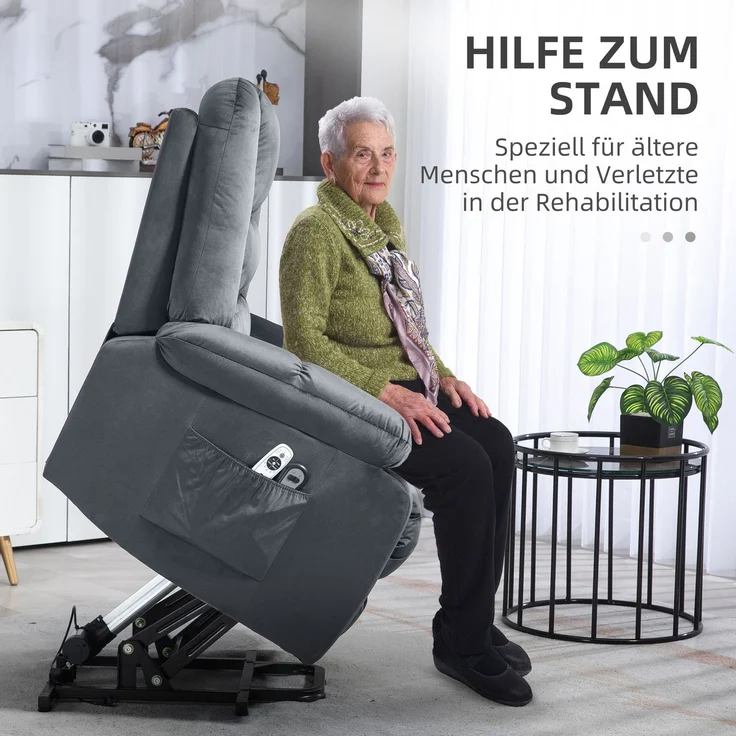 MELAYR, Massagesessel Aufstehhilfe Seniorensessel Relaxsessel, 8 Massagepunkte, 2 Seitentaschen, 85 x 94 x 107 cm, Grau – Bild 6