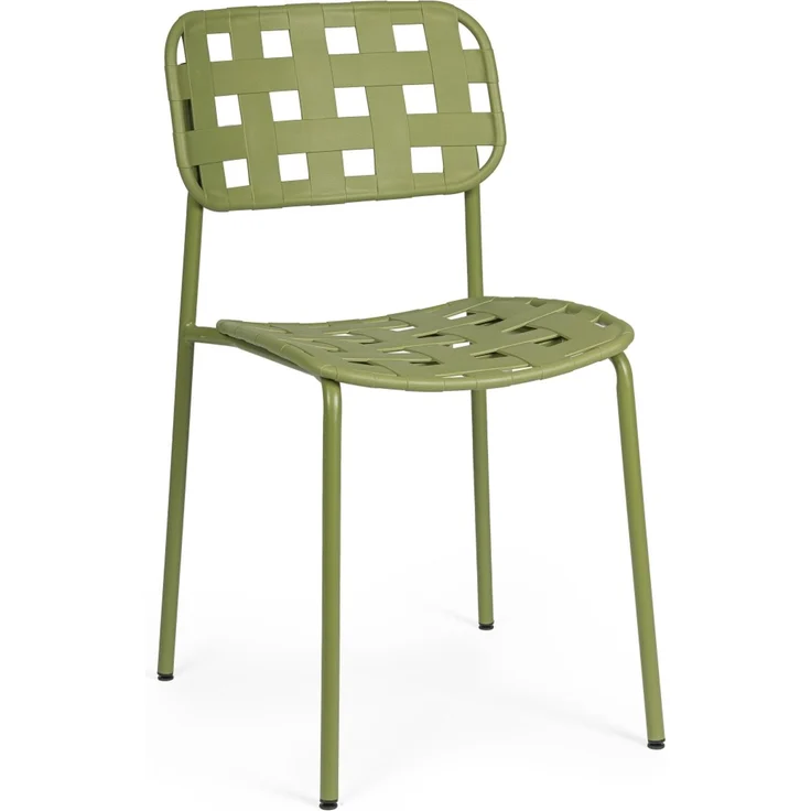 Gartenstuhl Revol 4er-Set aus Metall, modern, stapelbar, grün, UV-beständiges Geflecht – Bild 1