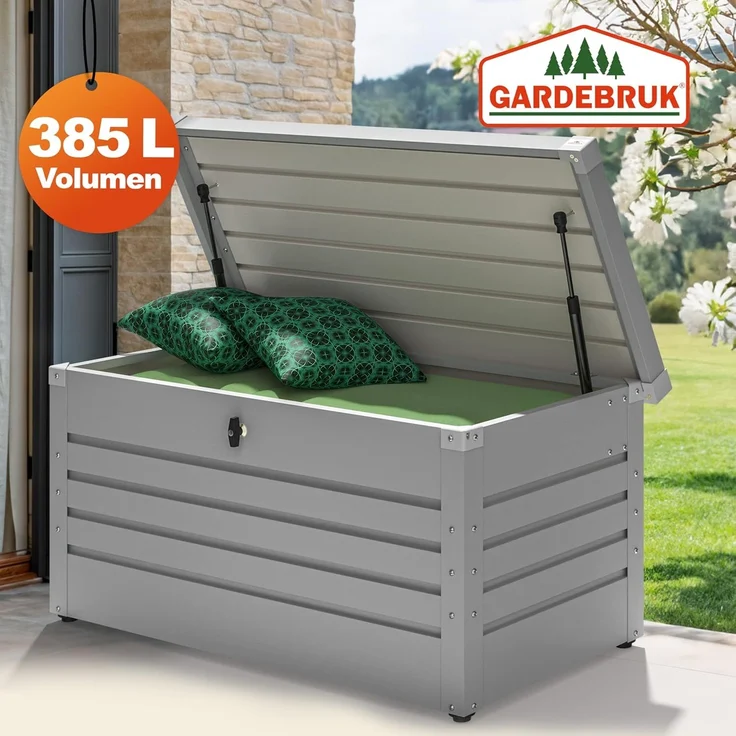 Gardebruk Gartentruhe aus pulverbeschichtetem Metall, 360L, abschließbar, weiß, 120 x 62 x 63 cm – Bild 2