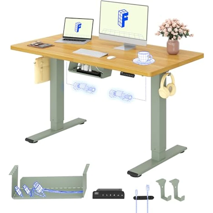 FLEXISPOT Höhenverstellbarer Schreibtisch mit 2 Motoren & 25MM EINTEILIGER Tischplatte 120x80 cm, Ergonomischer Bürotisch Elektrisch mit Kabelmanagement, Memory Funktion & Höhenanzeige – Bild 2