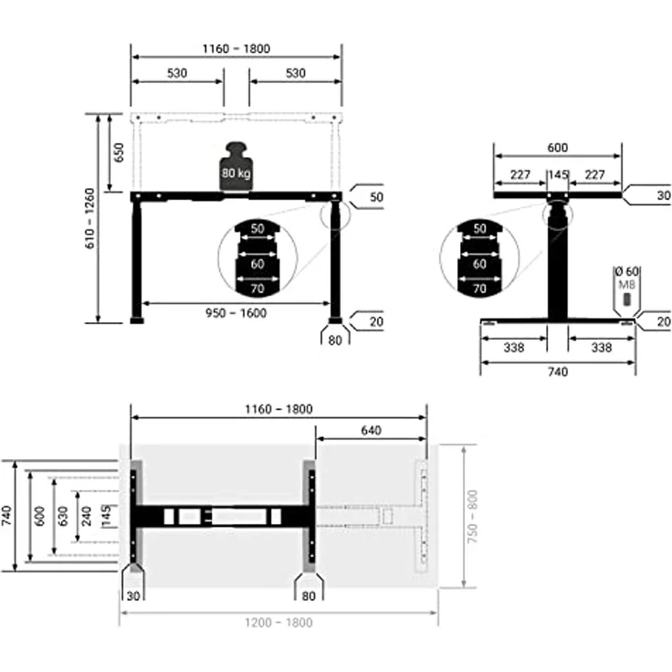 boho office® Basic Line - ultraschneller 80 mm/sek. elektrisch stufenlos höhenverstellbarer Schreibtisch in Weiß mit Memoryfunktion, Touchscreen und fortschrittlichem Kollisionsschutz – Bild 3