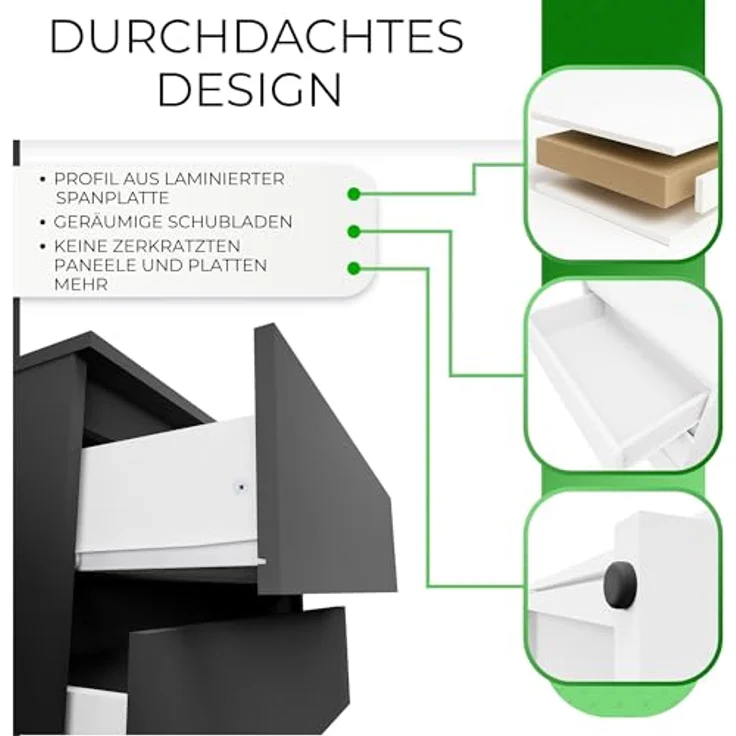 CDF Kommode mit Schublade Schwarz Schrank Schubladenschrank 3 Schubladen Malm Kommode viel Stauraum Geeignet für Wohnzimmer Schlafzimmer Komodenschrank Organizer Kleidung 40T x 70B x 75H cm – Bild 5