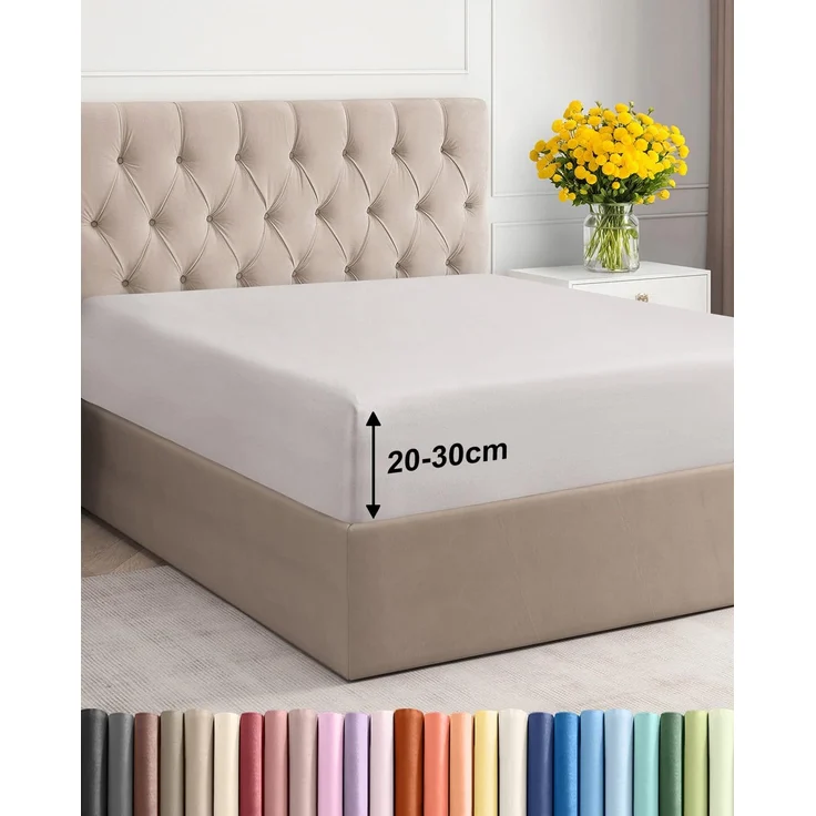 Spannbettlaken 180x200 Mikrofaser Spannbetttuch 30cm (12") Perlgrau | Spannbetttuch, Boxspringbett, Weich, Knitterfrei, Bügelfrei, Atmungsaktiv, Hypoallergen, Rundumgummi, Gebürstet, OEKO-TEX