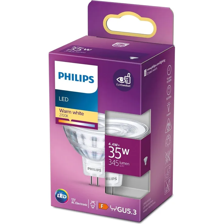 Philips LED-Lampe Spot MR16 4W/827 (35W) 36° GU5. 3