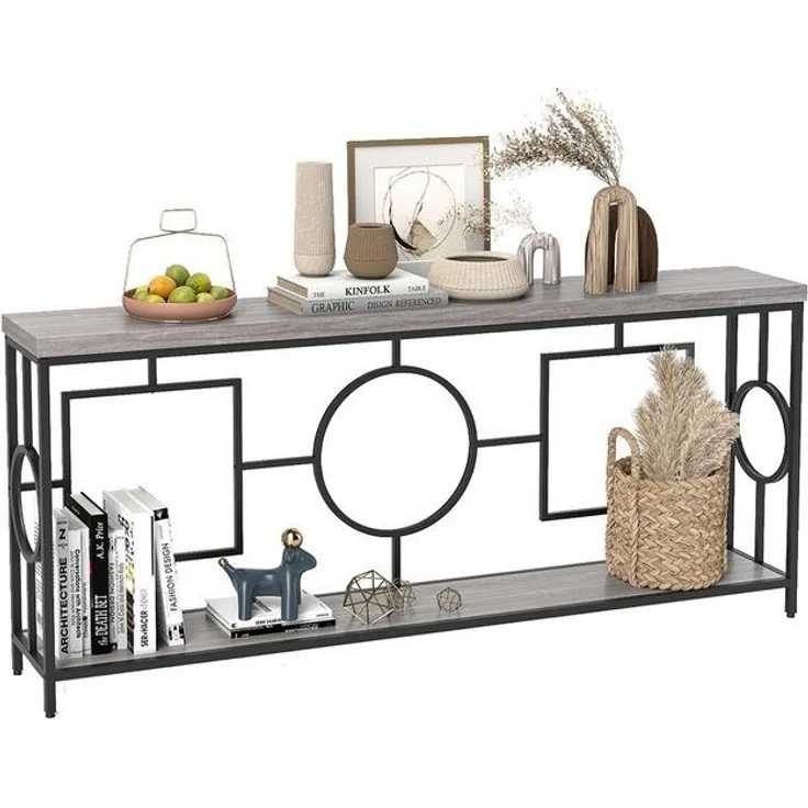 COSTWAY Konsolentisch, schmal, 180cm, Flurtisch mit 2 Ebenen, Metallgestell – Bild 4