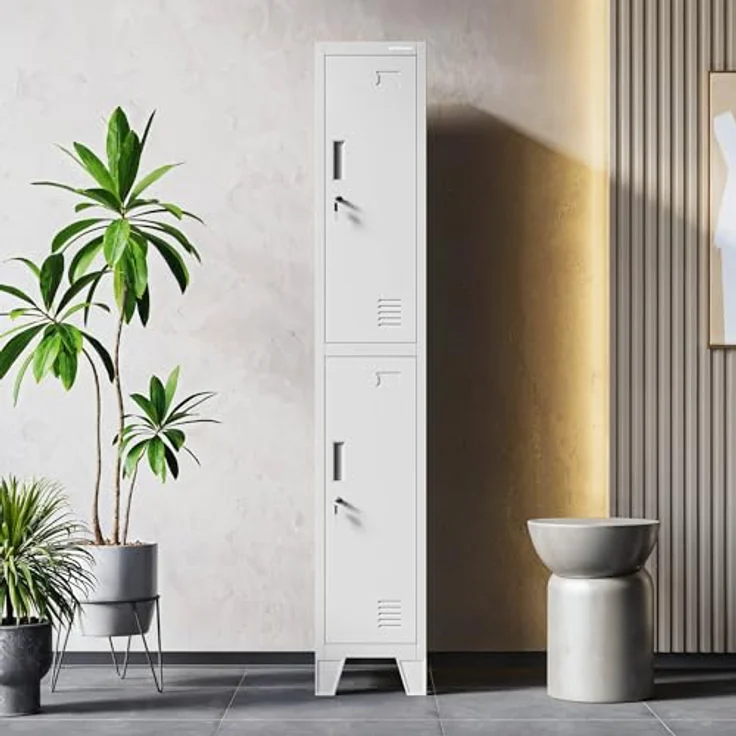 Jan Nowak Spind Metall Schliessfachschrank 2 Fächer Metallschrank abschliessbar 30 x 172 x 45 cm Sozialschrank mit Belüftung Kleiderstange für Personalraum – Bild 11